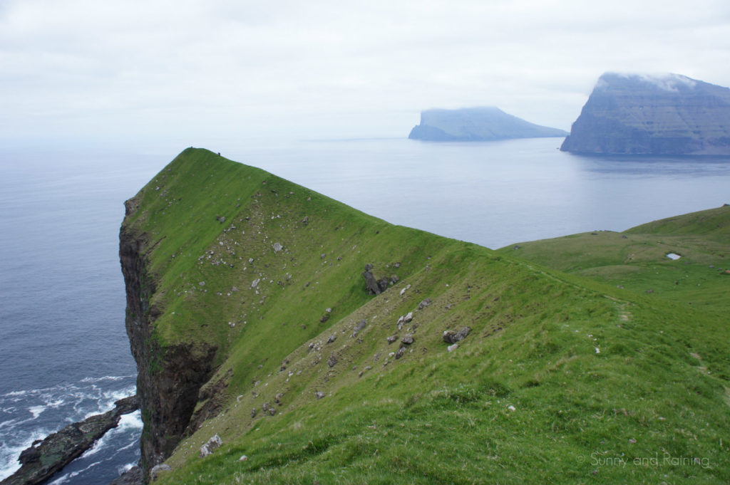 The view of a cliff on Kalsoy in the Faroe Islands.