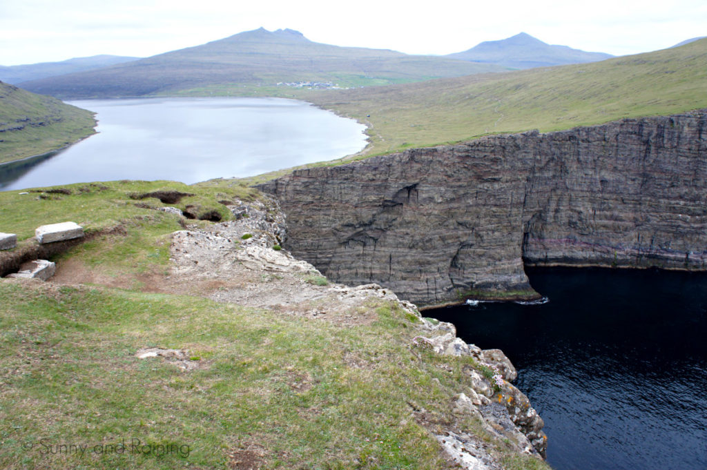  Lake Sørvágsvatn appears to be floating above the ocean in the Faroe Islands.